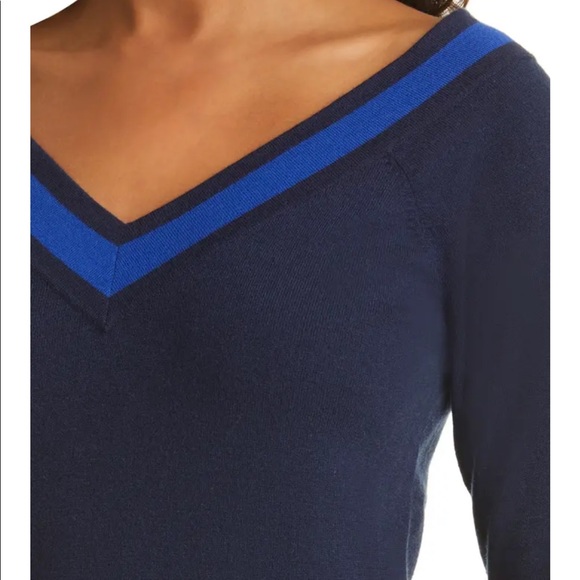 LAGENCE Antionette V Neck Pullover Blue Long Sleeve Sweater XXS - Picture 3 of 15